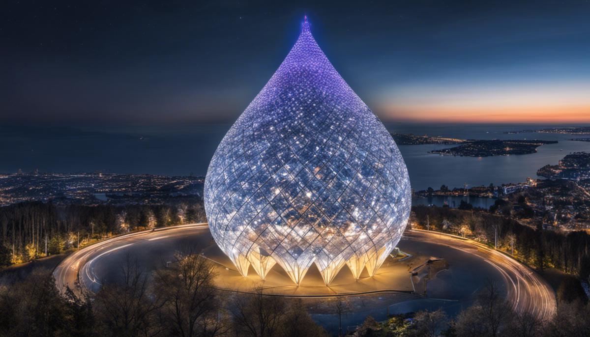 Bildbeschreibung: Ein Zauberer wirft einen Blitz auf einen 5G-Turm, während eine Kristallkugel im Vordergrund leuchtet.